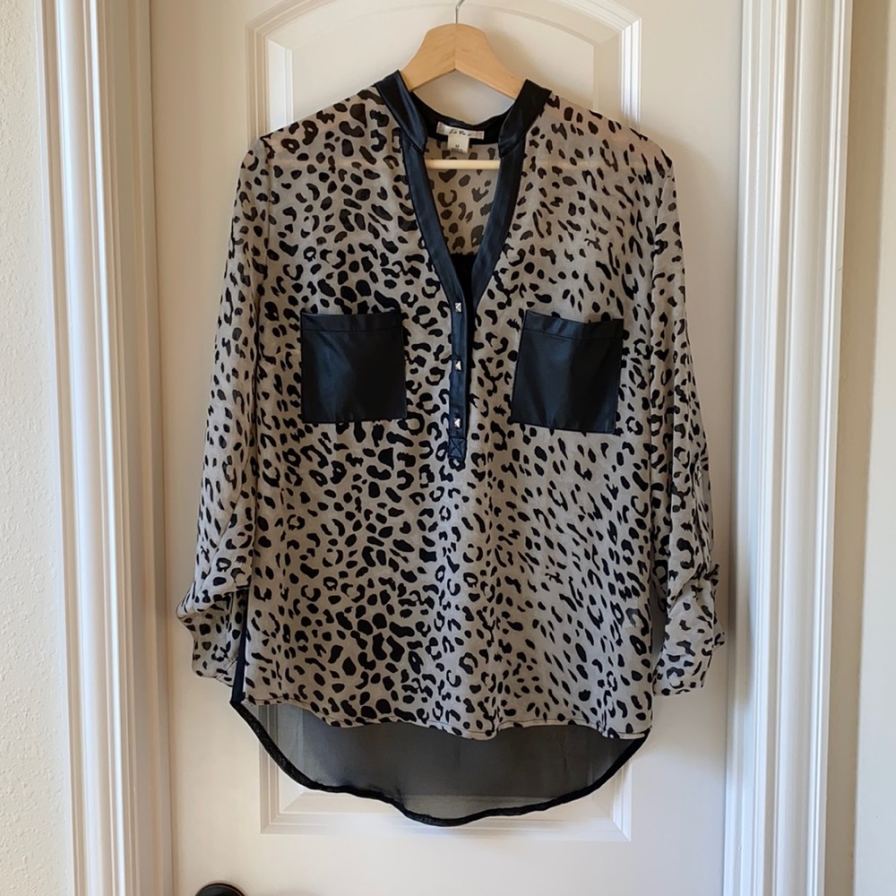 Leopard print half button down blouse
